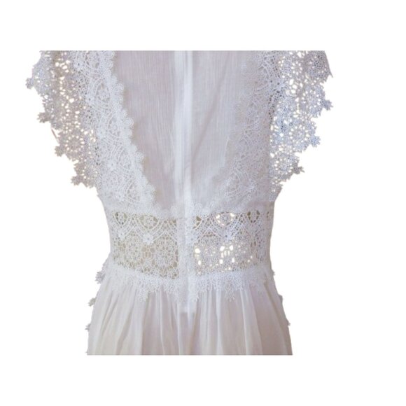 Sundance White Lace Midi Dress With Flutter Sleeves & Sheer Details Size - Picture 7 of 8